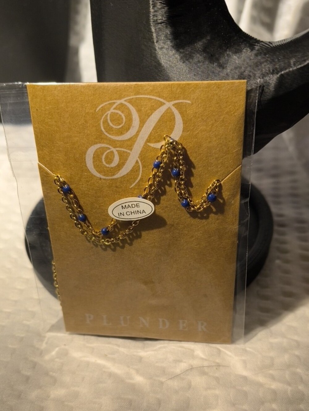 Plunder Gold and Blue Beaded Double Strand Necklace & Double Strand Bracelet Set - Picture 5 of 6